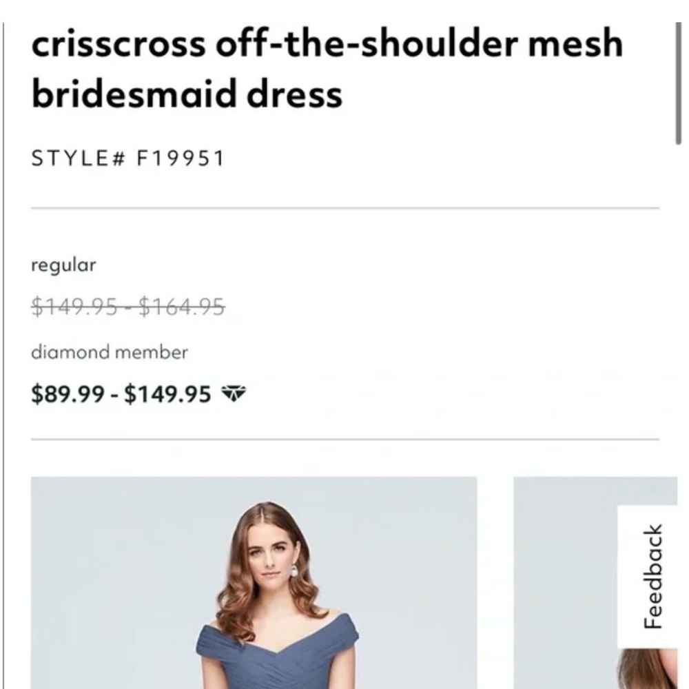 David’s bridal Off-the-Shoulder mesh Steel Blue bridesmaid Dress plus size - Picture 3 of 8